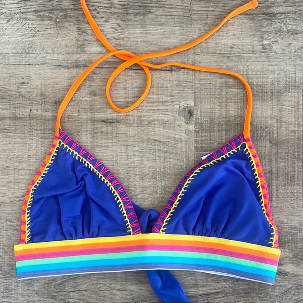 ❤️ OndadeMar Rainbow 🌈 band, Colorful Stitching 🧵 Triangle bikini top ❤️ F1